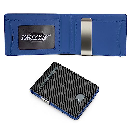 IMDCGYY RFID Slim Wallet for Men Genuine Leather Carbon Fiber Card Holder Money Clip Minimalist Front Pocket Large Capacity Gift Box