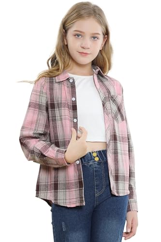 Image of SANGTREE Women and Girls Long Sleeve Flannel Casual Button Down Plaid Shirt