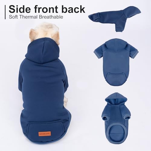 Image of 2 Pack Dog Hoodie Warm Hood Dog Sweater Cold Weather Small Dogs Sweatshirt Comfort Pet Clothes for Small Medium Dogs with Pockets (Navy+Blue, L (Back: 13.78 inch, Chest: 18.9 inch))