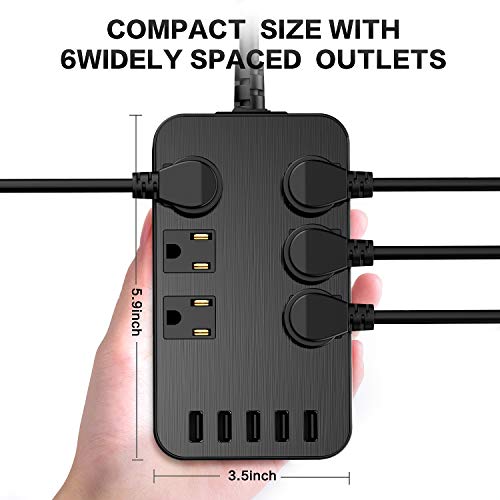 Power Strip - 6-Outlet Surge Protector with 5 USB Ports Fast Charging (4.8A), 6Ft Long Extension Cord Flat Plug Wall Mountable, 1700 Joules for iPhone iPad Home Dorm Office Laptop Computer