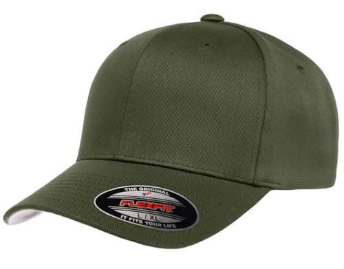 Joe's USA Flexfit 6277 - Men's 6 Panel Cotton Blend Premium Baseball Fitted Cap 34 Colors - L/XL - 1 Pack - Olive
