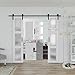 ARKHJEM White Double Sliding Barn Door - 36''×84'' (Double 18×84) Frosted 3 Panel Glass Barn Doors with Hardware Kit, Door Panel Need to Assemble,Suitable for Living Room