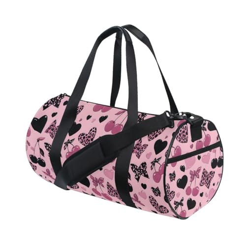 Sports Gym Bag Gym Duffle Bag Athletic Workout for Women Leopard Heart Cherry Travel Overnight Carry on Weekender Bags2