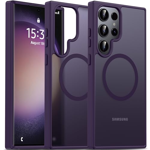 Image of Oterkin Magnetic Samsung Galaxy S23 Ultra Case, Dark Purple | Matte, Compatible with MagSafe, Frosted Translucent, Shockproof Anti-Scratch Slim Fit, Military Grade Protection