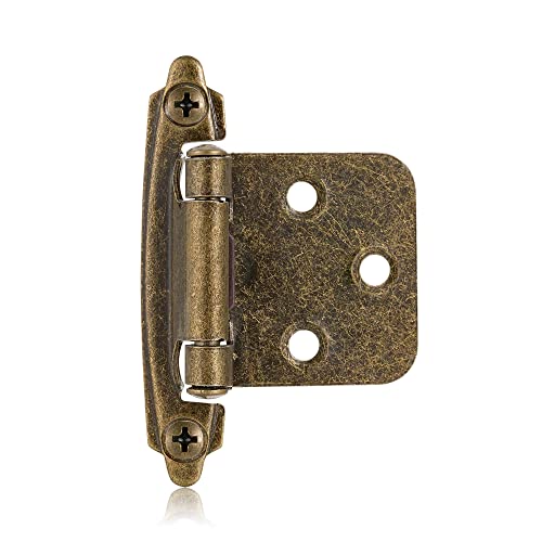 Vallecloud 4 Pack (2 Pairs) Antique Brass Self Closing Cabinet Hinges for Kitchen Cabinet Door 1/2 Overlay (Variable) Semi Concealed Kitchen Cabinet Hinges