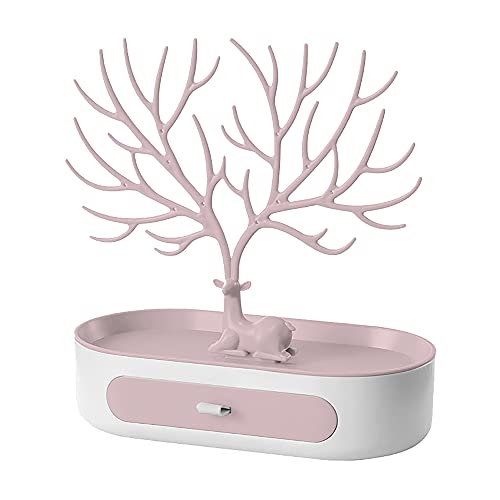 New Antlers Jewelry Rack Creative Earrings Necklace Ring Bracelet Deer Jewelry Cases & Display Stand Tray Tree Storage Gifts Color: Gray White, Pink White, Green White (Pink) Cover