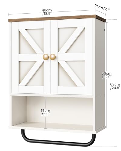 Bathroom-Wall-Cabinet-Medicine-Cabinet-with-Open-Partition-and-Towel-Bar-Rustic-Storage-Cabinet-with-Open-and-Hidden-Storage-Space-for-Bathroom-Living-Room-Kitchen-White-and-Walnut Bathroom Wall Cabinet Medicine Cabinet with Open Partition and Towel Bar Rustic Storage Cabinet with Open and Hidden Storage Space for Bathroom Living Room Kitchen White and Walnut