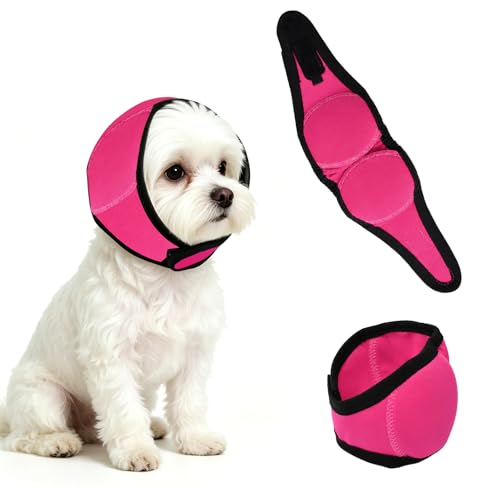 Image of Upgraded Dog Ear Muffs for Noise Protection & Anxiety Relief, Adjustable No Shake Ear Wrap for Firework, Hematoma, Bathing, Swim, Grooming and Force Drying (Fuchsia, S(Head Size:10 inch-15 inch))