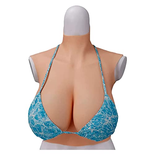 EIDEMED Poitrine en Silicone Faux Seins Rempli Silicone Z Cup Transgenre Mammaires Travestis Mastectomie pour Travesti Cosplay Transgender Ladyboy Col Rond Demi-Corps, Bronzer Cover