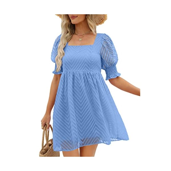 WEESO Womens Summer Puff Sleeve Square Neck Empire Waist Babydoll Dresses XXS-2XL, 07-light Blue, Small, 07-light Blue, S - Image 3