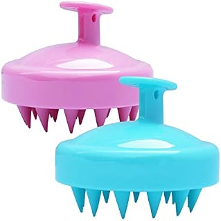 Hair Shampoo Brush,Scalp Massager Brush,Manual Head Scalp Massage Brush for Wet & Dry, Soft Silicone Bristles Care for The Scalp, Promote Hair Growth (Blue&Pink)