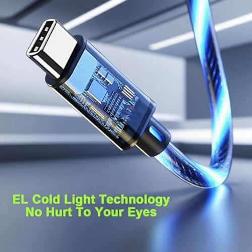Image of USB Type C to Type C PD Fast Charging Cable Phone Charger High Data Speed Visible Light Up Blue Current Flowing for All USB C Device-39Inches Blue