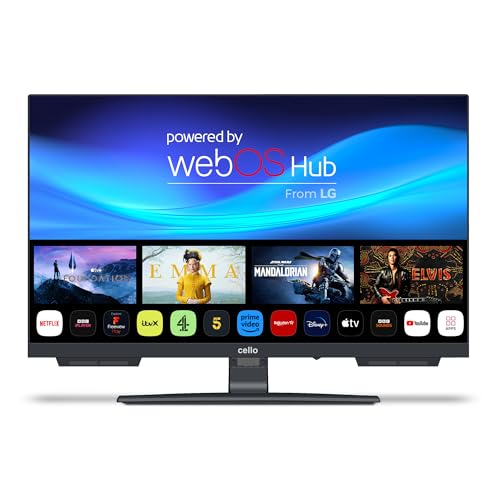Cello Televisor Inteligente C2224WSH de 22 Pulgadas sin Marco, con alimentación de Red, LG WebOS, Bluetooth, Altavoces Pitch, Ideal para Cocina, Dormitorio o Habitaciones pequeñas.