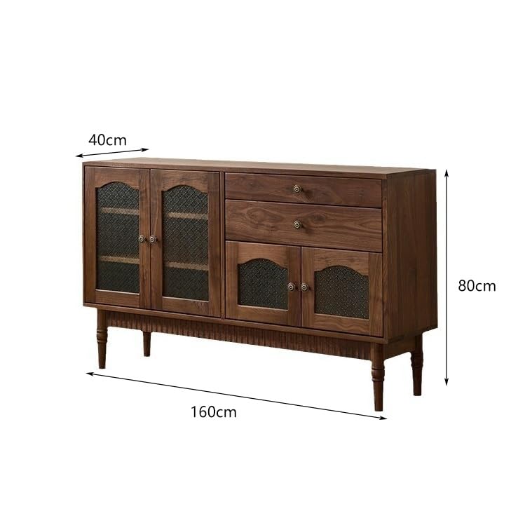 Mueble Buffet Moderno Vitrina de Almacenamiento con cajones Nogal Negro y Vidrio, Estilo Retro for Sala Estar Comedor, contra la Pared