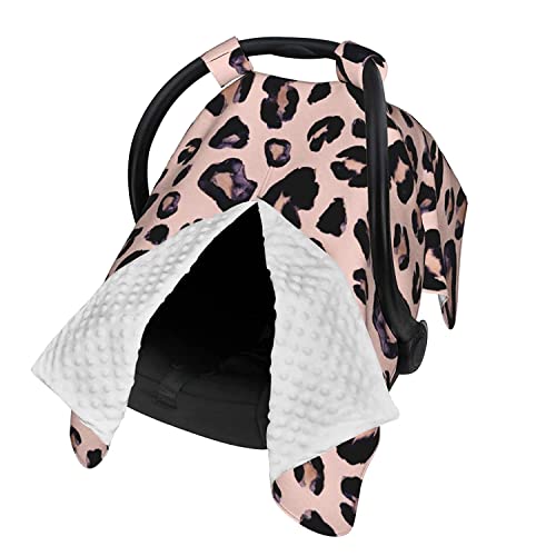 Image of 9CH Car Seat Canopy for Babies, Peekaboo Opening Minky Car Seat Cover for Baby Mom Nursing Breastfeeding Covers, Minky Blanket for Infant Toddler (Pink Leopard)
