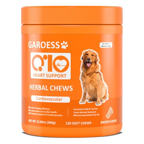 GAROESS CoQ10 Heart Chew for Dogs Support Dogs Heart Health Cognitive & Energy CoQ10 Chews for Cardiovascular & Gum Health & antioxidant Protection Bacon Flavor 120 Count (1 Pack)