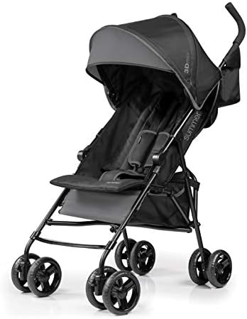 Summer Infant, 3D Mini Convenience Stroller – Lightweight Stroller with Compact Fold MultiPosition Recline Canopy with Pop Out Sun Visor and More – Umbrella Stroller for Travel and More, Gray