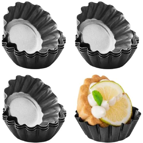 NACTECH 12Pcs Egg Tart Mold Mini Tart Pans Cupcake Cake Muffin Cookie Mold Lined Mould Tin Baking Cups 3x0.9 Inch