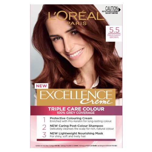 L'Oréal Paris, Permanent Hair Dye, Strengthening & With Up To 100% Grey Coverage, Excellence, Mahogany Brown 5.5