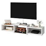 IBUYKE Floating TV Stand Wall Mounted,Wood TV Cabinet Media Console Shelf,Floating TV Unit for Under TV Storage for Living Room Bedroom Office,White WST013W