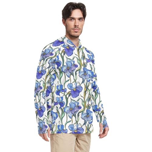 Cartoon Iris White Sun Protection Hoodies Long Sleeve Beach Hoodies UPF 50+ Golf Shirt S2