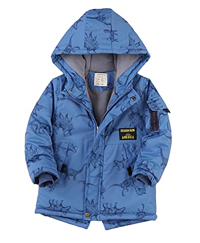 Nemopter Piumino da ragazzo Cappotto da bambino ragazzo Giacca imbottita con cappuccio e stampa dinosauro per bambini 3-13 anni, blu, 3-4 Anni