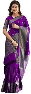 C J Enterprise Women's Pure Soft Kanjivaram Cotton Silk Saree Banarasi Style With Blouse Piece for Wedding (Diamond-Butti)