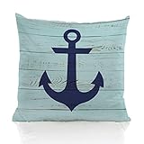 Navy Blue Boat Anchor Nautical Anchor18''x18'' Throw Pillow Case Decorative Home Bedroom Cushion Cov