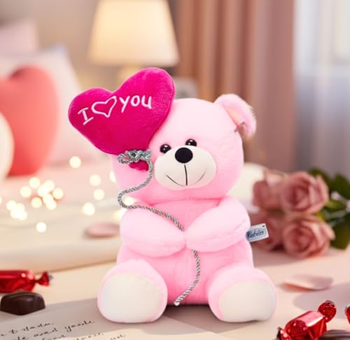 Image of Tickles I Love You Balloon Heart Soft Stuffed Plush Teddy Toy for Kids Girlfriend Boyfriend Valentines Day Birthday Gift (Size:18 cm; Color: Pink)