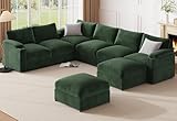 HOMYHOMEY Modular Sectional Sofa Couch for Living Room Velvet Couches Oversized U Shaped Convertible Sleeper Sofa Chaise Detachable Armrest Cushion Cup Holder (Chenille Green, 8 Seats)