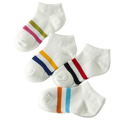 FOOTPRINTS Organic cotton Kids Socks - Pack of 4 Pairs - Low cut Colourful Stripes - Age 3-5 Years