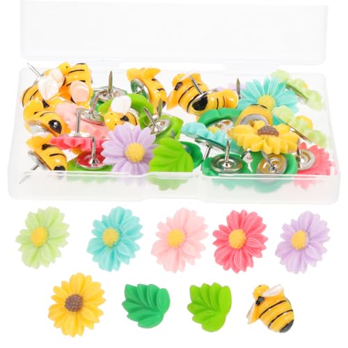 NUOBESTY 5 Juegos Chincheta Hoja Verde Abeja The Office Merchandise Chinchetas Decoración De Pared Mostrar Tachuelas Pasadores Alfiler Pequeño Clavitos Decorativos Resina + Metal 30 Uds * 5
