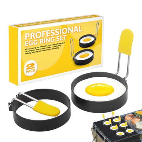 Anillos para panqueques, molde para huevos redondos | 2 moldes para hornear en placa antiadherente | Molde de huevo profesional de grado alimenticio con mango antiquemaduras para hamburguesas sándwich