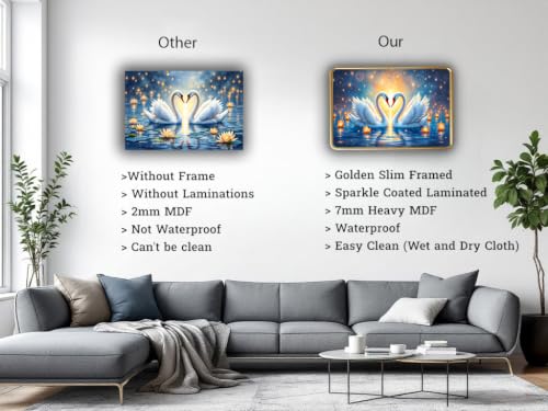 Image of Vastu Swan Pair Photo Frame, Gold, Slim, Sparkle Coated Lamination, for Living Room and Office, 18x24 Inch 53008
