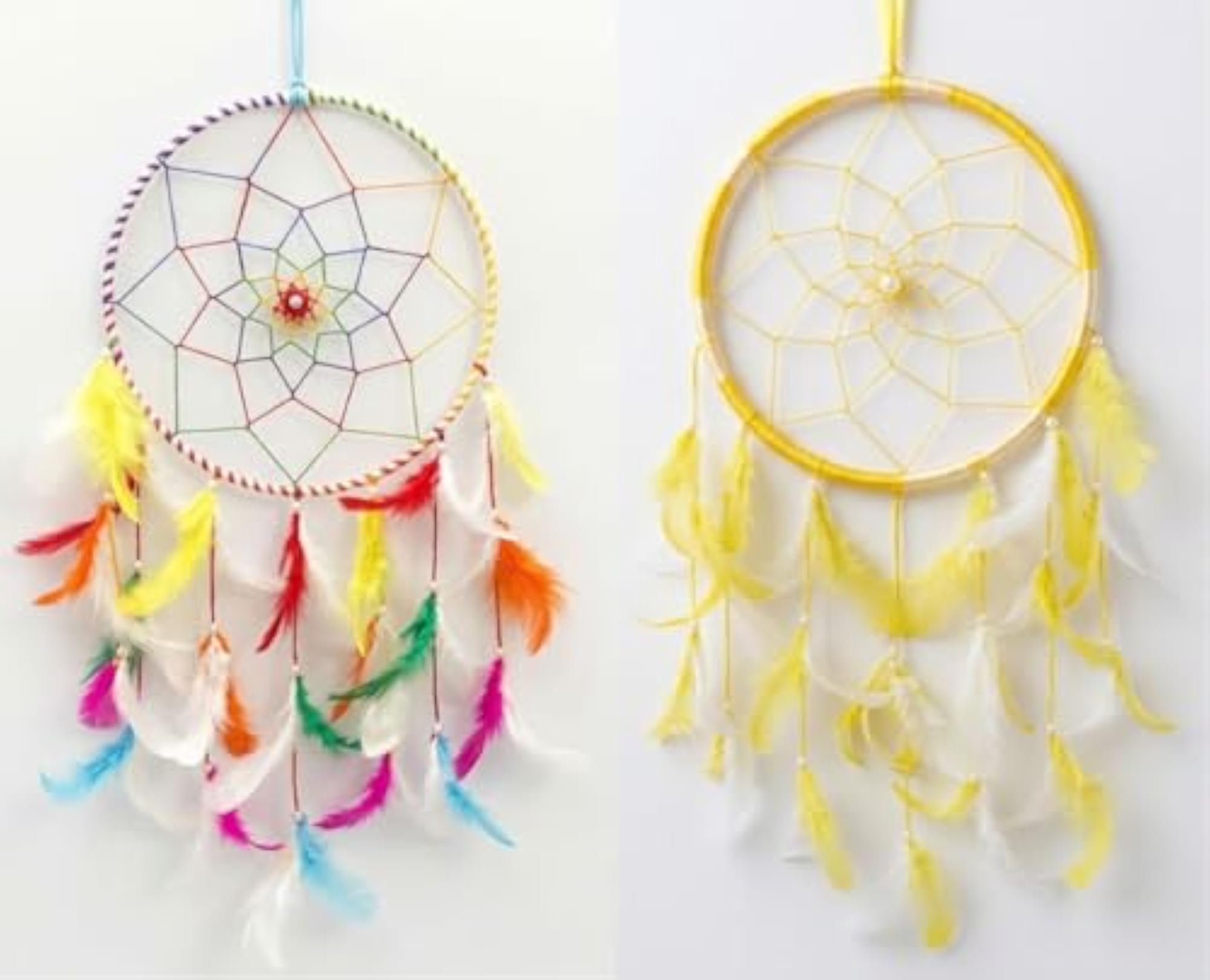 Handmade Dreamcatcher with Multicolor & Yellow Feathers