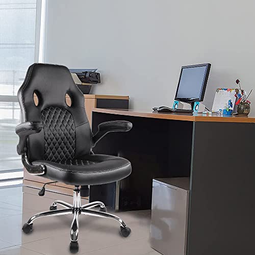 Office Chair Pu Leather Gaming Chair, High Back Ergonomic Adjustable Racing Chair, Task Swivel Desk Chair Executive Computer Chair With Adjustable Padded Armrests, Black #TOP6