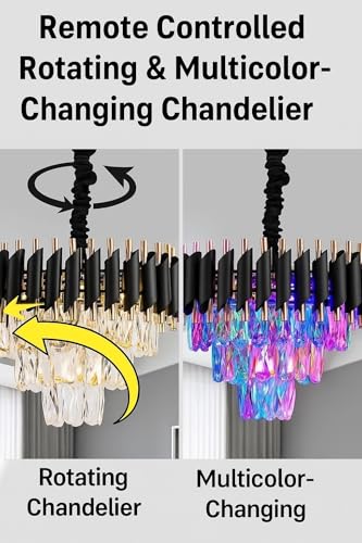 Image of Modern Ceiling Lamp 3-Tier Round Crystal Chandelier for Living Room | Bluetooth Remote Control and Moving Round| Speaker+ Multi Color LED Light (Remote Black Gold, 400MM)