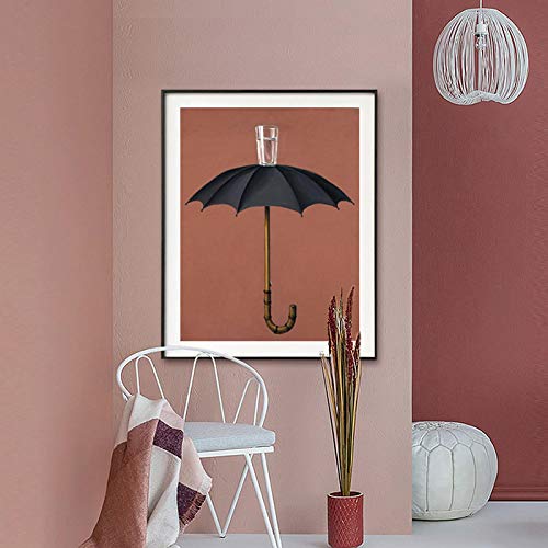 Peinture surréalisme parapluie et verre d'eau, une touche de poésie pour vos murs de salon