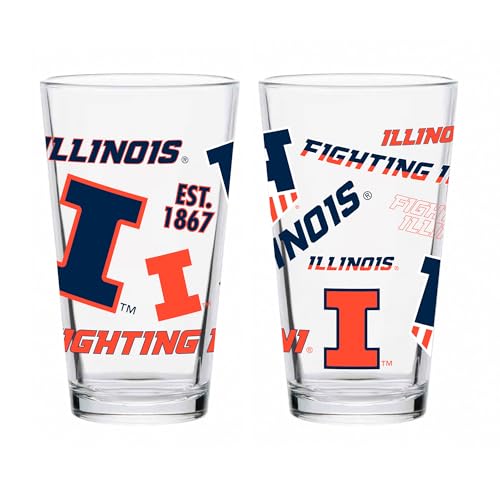 INDIGO FALLS Officially Licensed 16oz Medley Pint Glass – Set of 2 – Durable Glass Construction – Perfect for Game Day & Everyday Use (Illinois Fighting Illini)