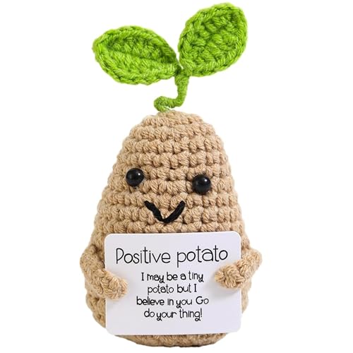 ZWWOGE Positive Potato, Creative Knitted Patata Positiva Doll, Mini Plush Figures Funny Positive Potato Doll Regali per donne Uomini, Per Regalo Colleghe regalo collega donna,Con base di appoggio