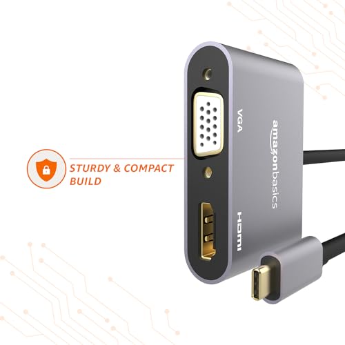 Image of Amazon Basics 4-in-1 Hub Multiport Adapter with HDMI 4K, VGA 1080P, USB 3.0, 100W USB-C PD Port for PC, MacBook, Mac mini, iMac, and Tablet