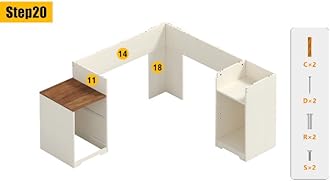 63" Farmhouse L Shaped Executive Desk with Drawers & Storage Shelf, Corner Computer Desk with Power Outlets, L Shaped Office Desk with Monitor Stand, Printer Shelf, Antique White