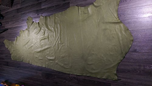 Nat Leathers Mid Green Olive About 17-21 Square Feet Sq.ft. (About 30"X50") Upholstery Soft Aniline Naked Neptune Cow Hide 2.5-3.0 Oz 1.2-1.4 Mm Cowhide Side Genuine Leather Skin #TOP1