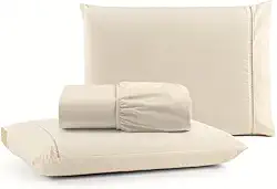 Jogo de Lençol Casal 3 Peças Micropercal 400 Fios, Acabamento em Ponto Palito, Toque Acetinado de Hotel, Antiácaro, Não Amassa, Lençol com Elástico, Não faz bolinha, Extra Macio (Cor Palha)