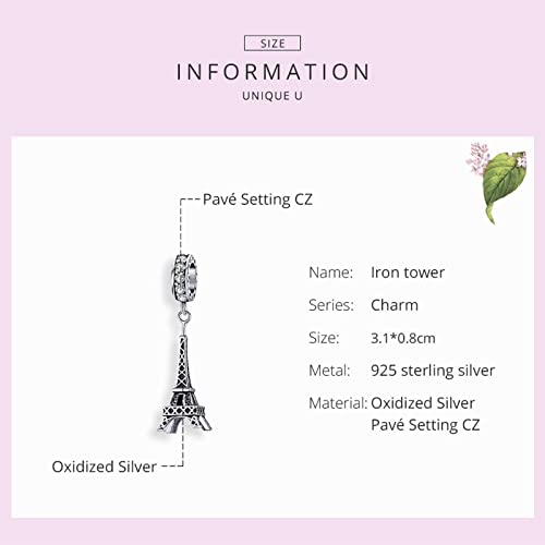 Abalorio de plata 925 Torre Eiffel para pulseras europeas de mujer 5