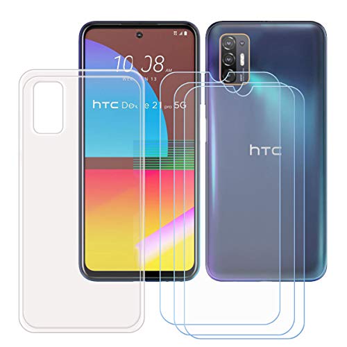 FZYM Case for HTC Desire 21 Pro 5G + 3 Pack Tempered Glass Screen Protector Protective Film,Slim Transparent Soft Gel TPU Silicone Protection Phone Case Cover for HTC Desire 21 Pro 5G (6.7") - Image 1