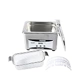 HUALUCK Pulitore a ultrasuoni da 50 W e 0,8 l, macchina per il lavaggio del bagno in acciaio inox, occhiali, orologi, gioielli, mini serbatoio di pulizia a onde ultrasoniche