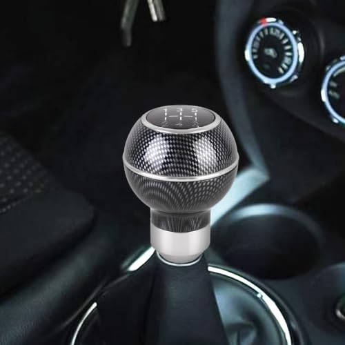 Image of AutoBizarre 5 Speed Aluminum Base Metal Ring Carbon Fiber Gear Knob Gear Shifter Handle Knob for All Manual Transmission Cars (Silver)