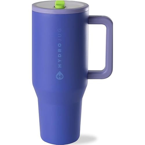 HydroJug Traveler - 32 oz Water Bottle with Handle & Flip Straw - Fits in Cup Holder, Leak Resistant Tumbler-Reusable Insulated Stainless Steel & Rubber Base - Gifts for Women & Men, Lime Rickey