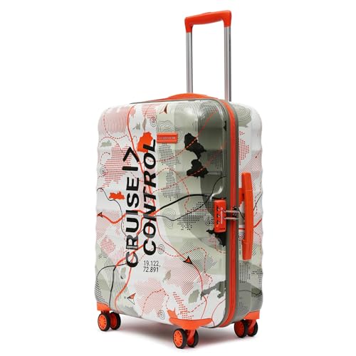 Image of uppercase Geo (Medium) 66Cms, Hardsided Trolley Bag for Travel Printed Eco Polycarbonate Luggage, Combination Lock 8 Wheel Spinner Suitcase for Unisex, 2000 Days Warranty Green